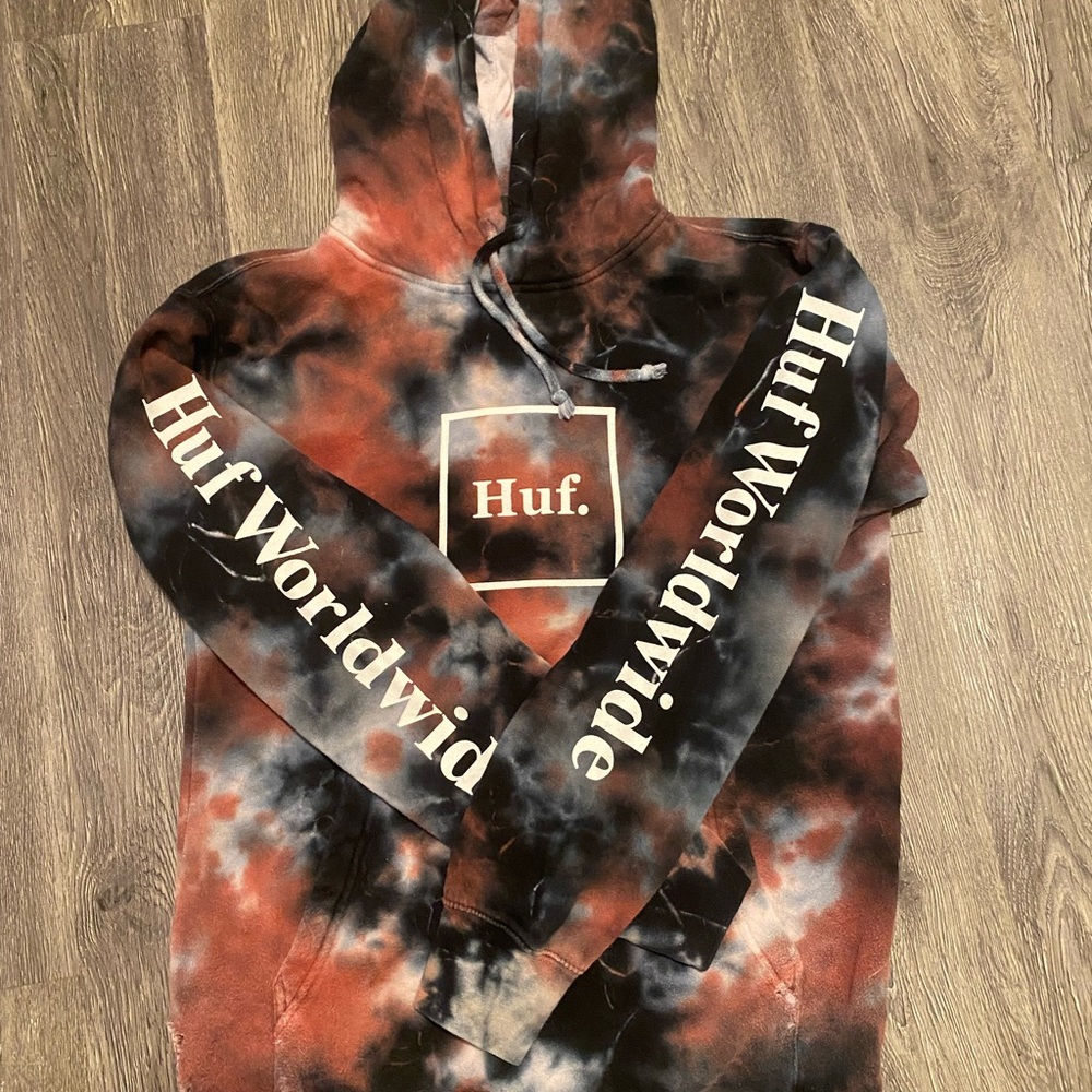 HUF Red and Black Tie-Dye Hoodie